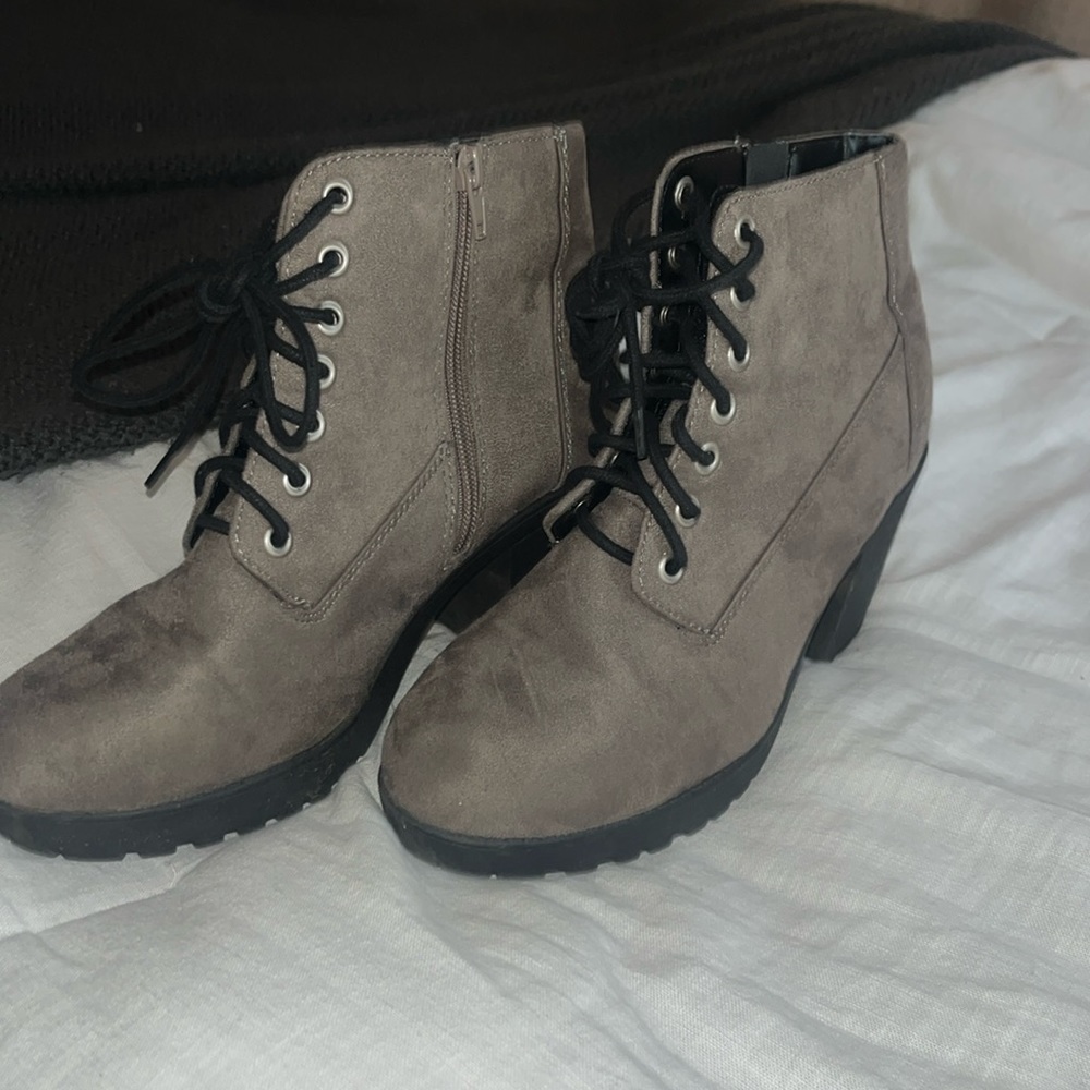 Grey Suede heeled Boots